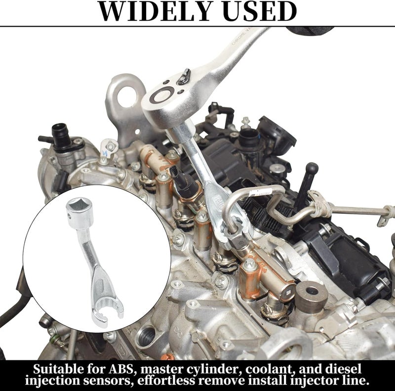 Yuesstloo 9Pcs Common Rail Injection Fuel Line Socket Set, 1/2" Dr 12mm 14mm 16mm 17mm 18mm 19mm 21mm 22mm 24mm 12 Point Injector Fuel Line Socket, Injection Line Flare Nut Wrench Set - Image 4